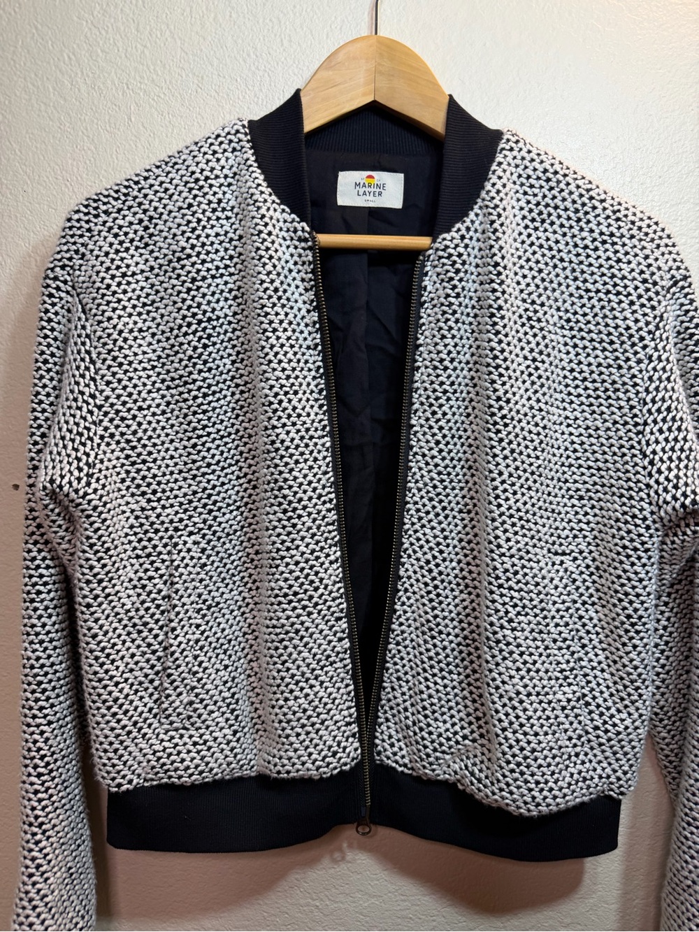 Marine Layer Birdseye Bomber Jacket Small Basic Layers Fall - Picture 4 of 6